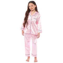Girls' Satin Silk Pyjama Set Long Sleeve Button Down Sleepwear Luxurious