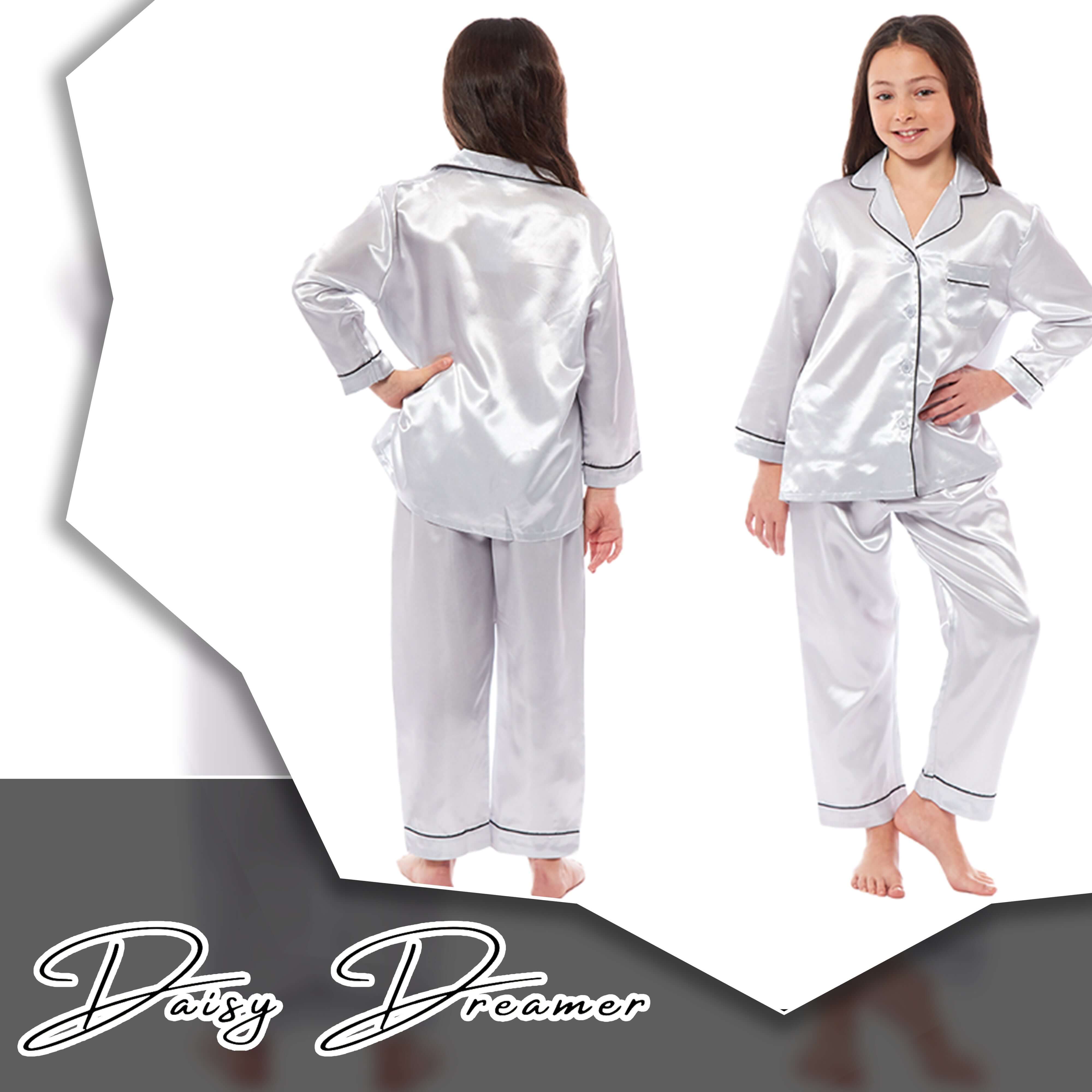 Girls' Satin Silk Pyjama Set Long Sleeve Button Down Sleepwear Luxurious