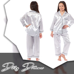 Girls' Satin Silk Pyjama Set Long Sleeve Button Down Sleepwear Luxurious