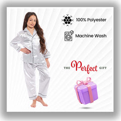 Girls' Satin Silk Pyjama Set Long Sleeve Button Down Sleepwear Luxurious