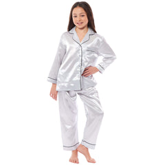 Girls' Satin Silk Pyjama Set Long Sleeve Button Down Sleepwear Luxurious