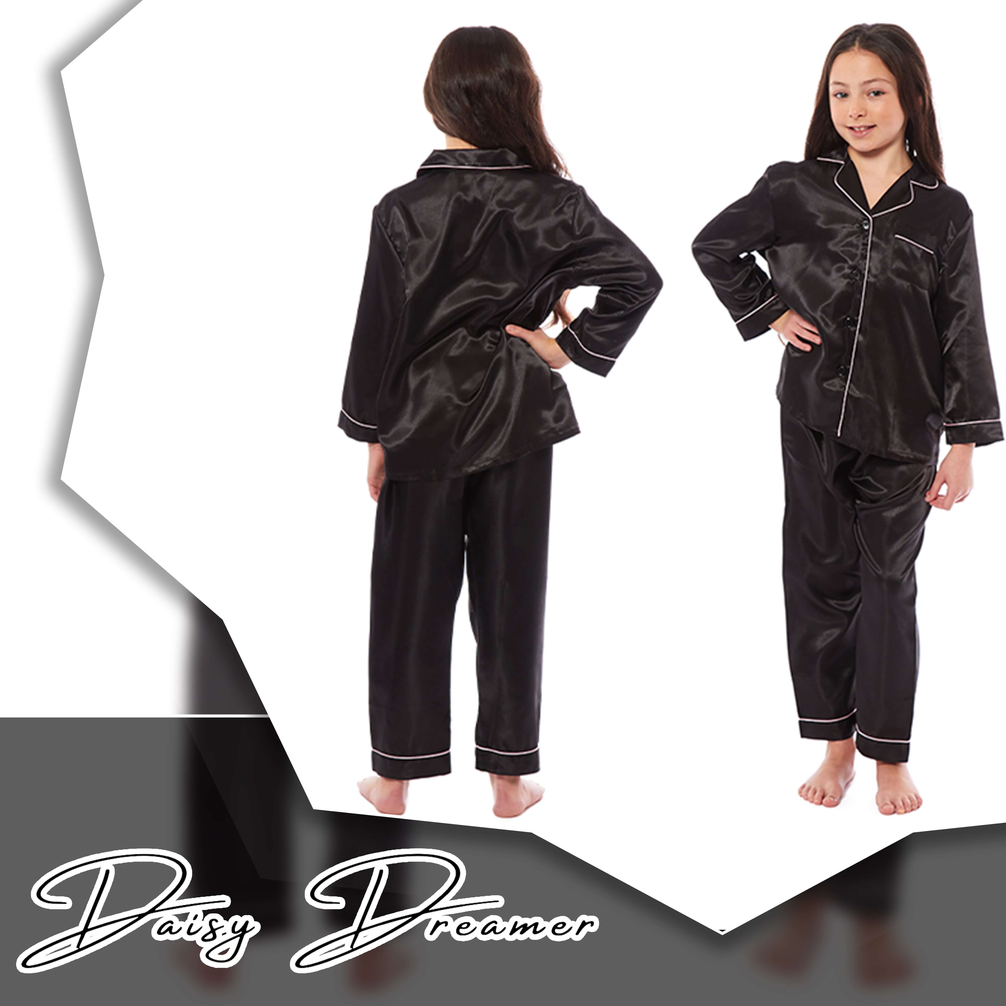 Girls' Satin Silk Pyjama Set Long Sleeve Button Down Sleepwear Luxurious