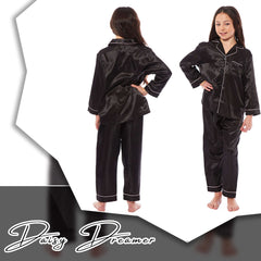 Girls' Satin Silk Pyjama Set Long Sleeve Button Down Sleepwear Luxurious