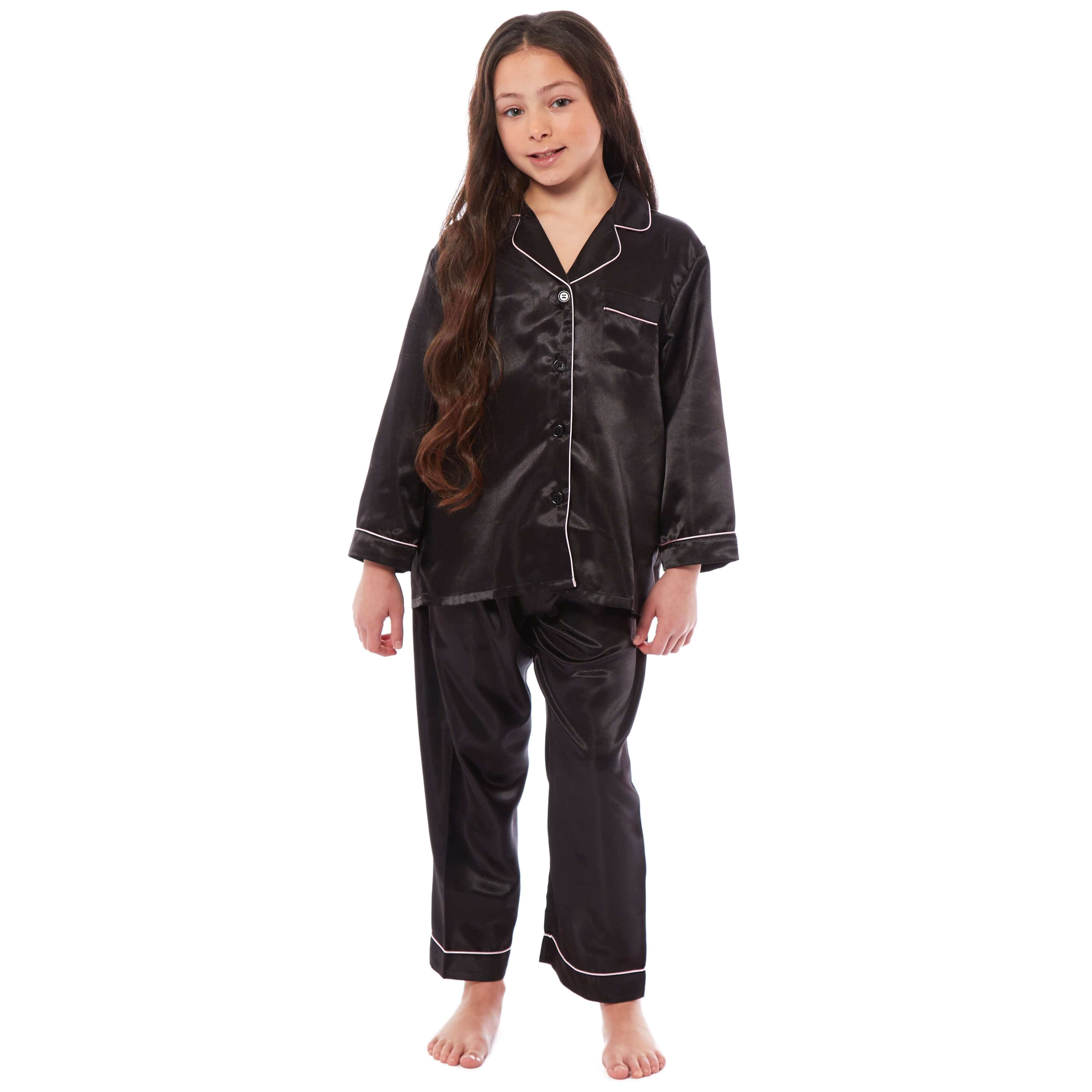 Girls' Satin Silk Pyjama Set Long Sleeve Button Down Sleepwear Luxurious