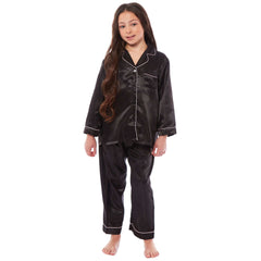 Girls' Satin Silk Pyjama Set Long Sleeve Button Down Sleepwear Luxurious