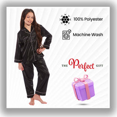 Girls' Satin Silk Pyjama Set Long Sleeve Button Down Sleepwear Luxurious