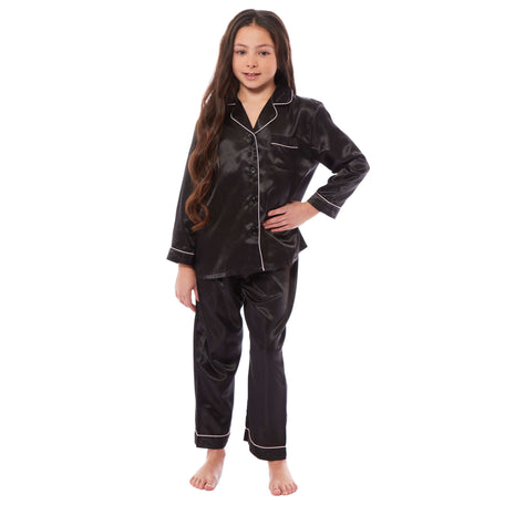 Girls' Satin Silk Pyjama Set Long Sleeve Button Down Sleepwear Luxurious