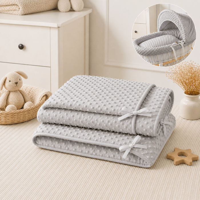 Moses Basket Bedding Set, Grey Dimple, Coverlet & Fitted Sheets, image 2