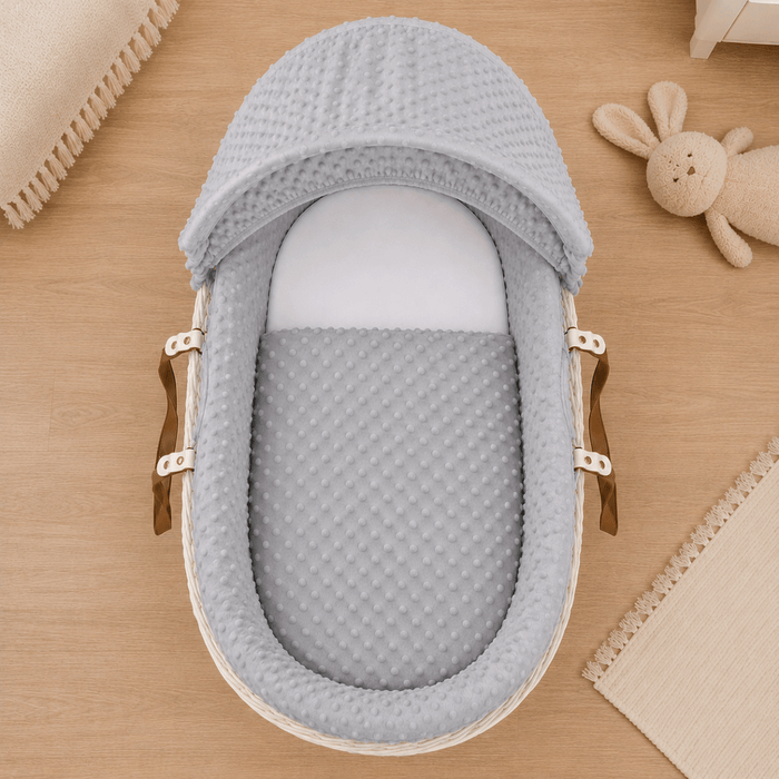 Moses Basket Bedding Set, Grey Dimple, Coverlet & Fitted Sheets