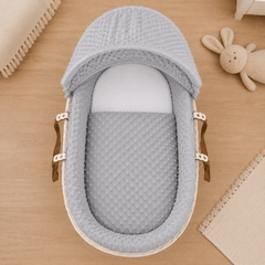 Moses Basket Bedding Set – Grey Dimple, Coverlet & Fitted Sheets