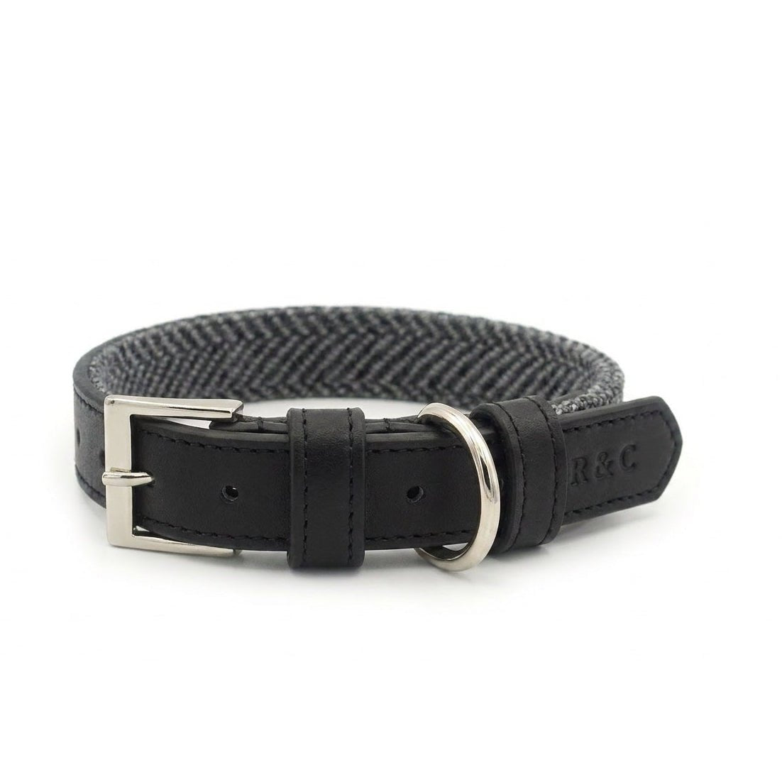 Ralph & Co Balmoral Grey Herringbone & Leather Dog Collar