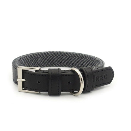 Ralph & Co Balmoral Grey Herringbone & Leather Dog Collar