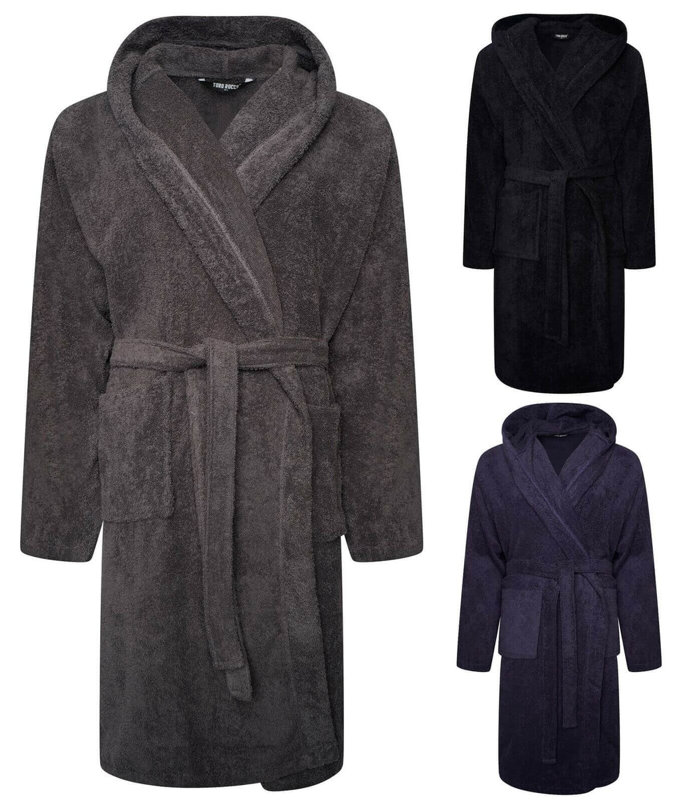 Men's Hooded Bathrobe Super Soft Terry Towelling Ultra Absorbing Long Pile