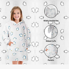 Kids' Oversized Hooded Penguin Blanket Hoodie Plush Flannel Fleece