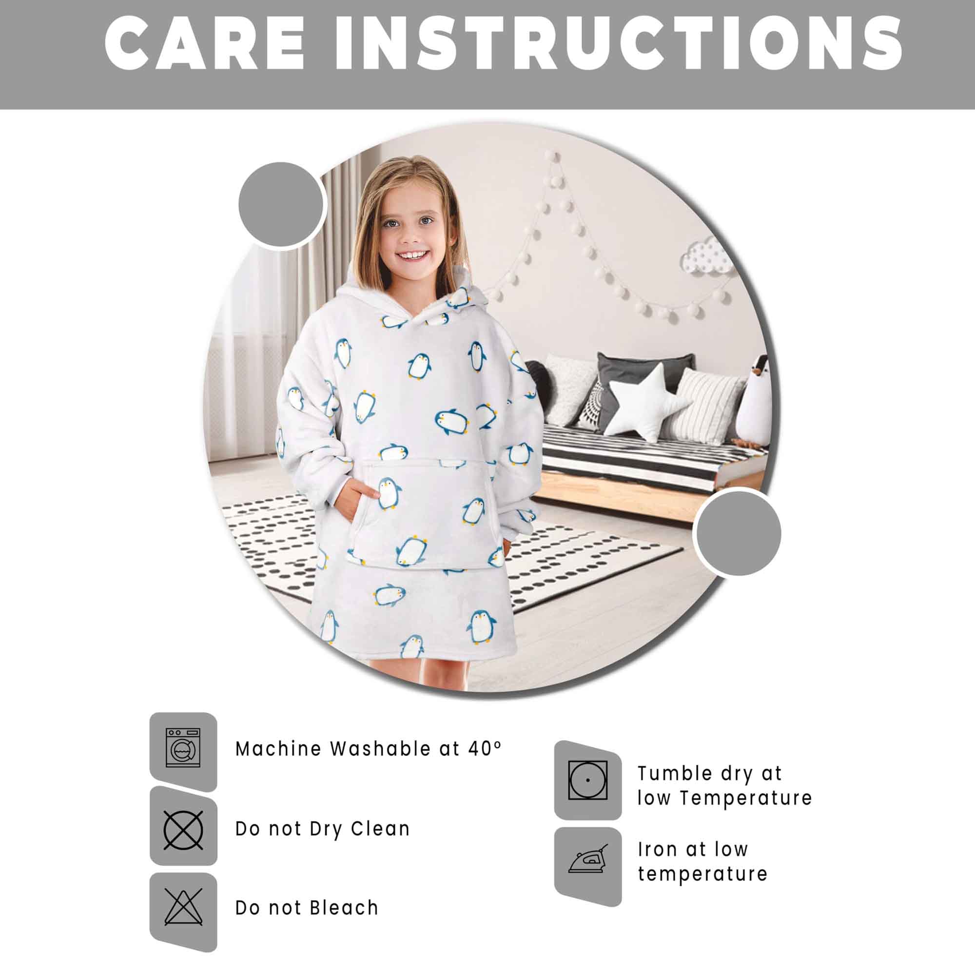 Kids' Oversized Hooded Penguin Blanket Hoodie Plush Flannel Fleece
