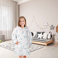 Kids' Oversized Hooded Penguin Blanket Hoodie Plush Flannel Fleece