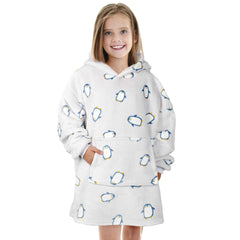 Kids' Oversized Hooded Penguin Blanket Hoodie Plush Flannel Fleece