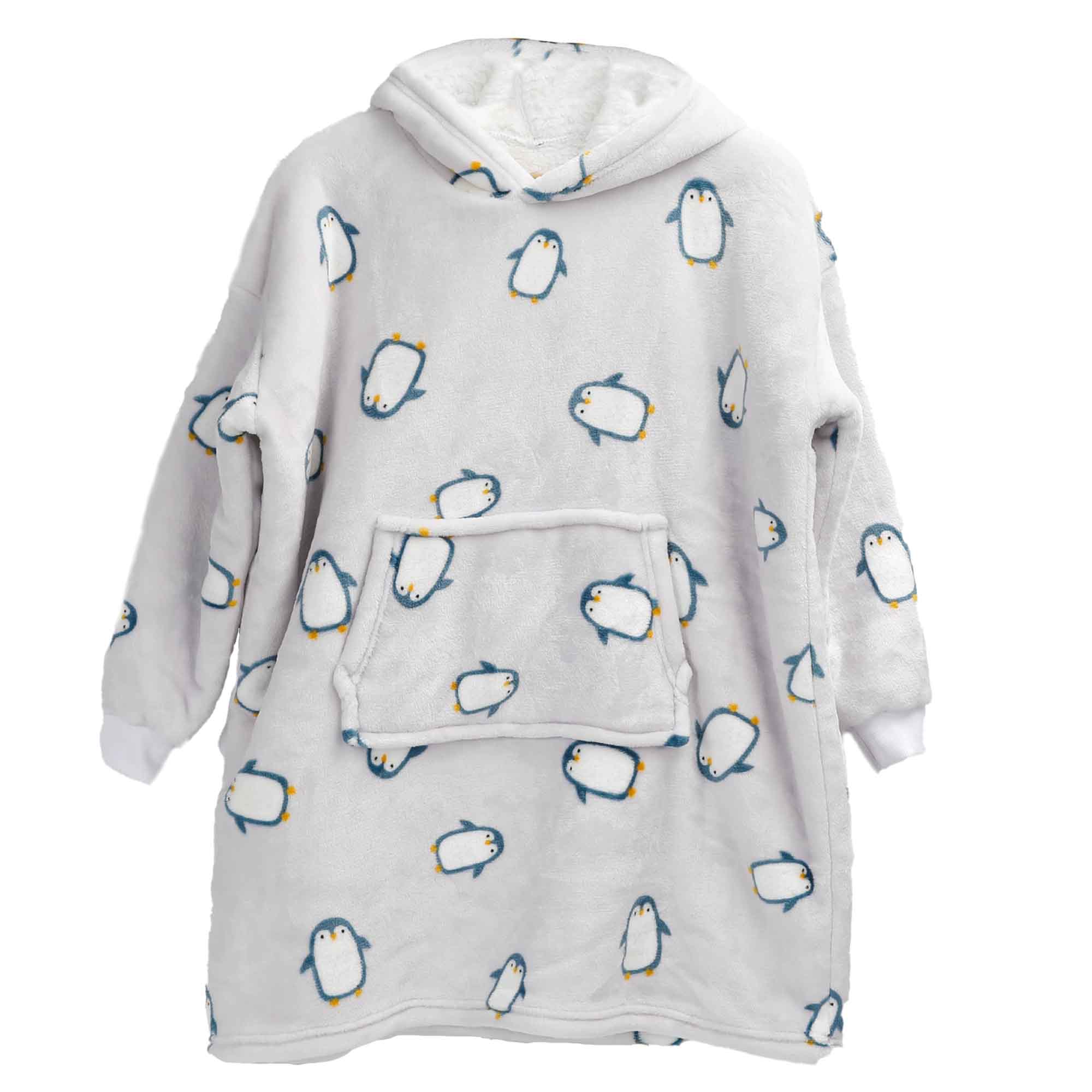 Kids' Oversized Hooded Penguin Blanket Hoodie Plush Flannel Fleece