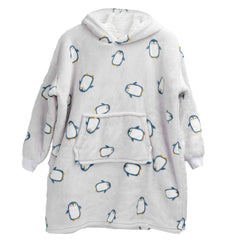 Kids' Oversized Hooded Penguin Blanket Hoodie Plush Flannel Fleece