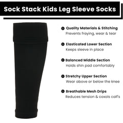 Kids' Leg Sleeve Socks Black Over-Calf Compression Sleeves Breathable Moisture-Wicking