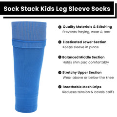 Blue Youth Size Kids' Leg Sleeve Socks Fits Over Calf Shin Pads Compression
