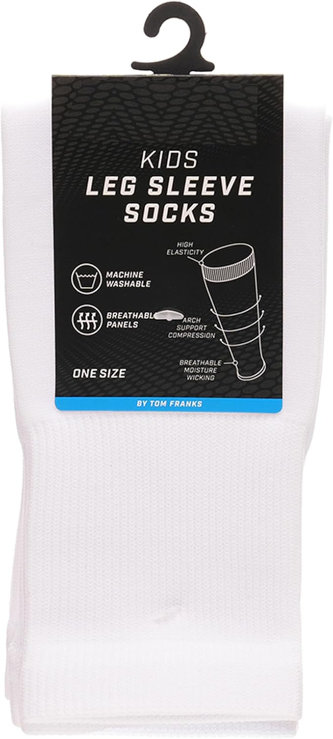 Kids' Leg Sleeve Compression Socks White Fits Over Calf Shin Pads Breathable Durable