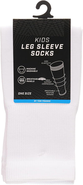 Kids' Leg Sleeve Compression Socks White Fits Over Calf Shin Pads Breathable Durable