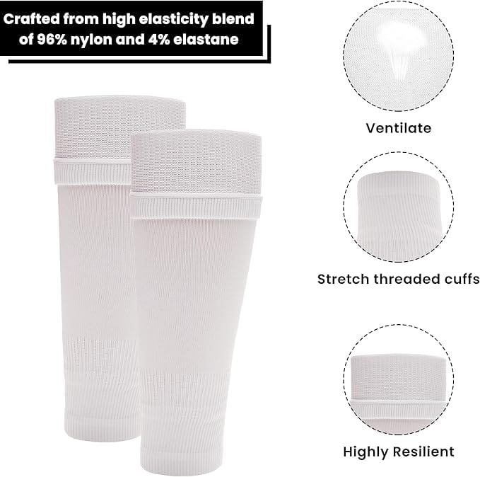 Kids' Leg Sleeve Compression Socks White Fits Over Calf Shin Pads Breathable Durable