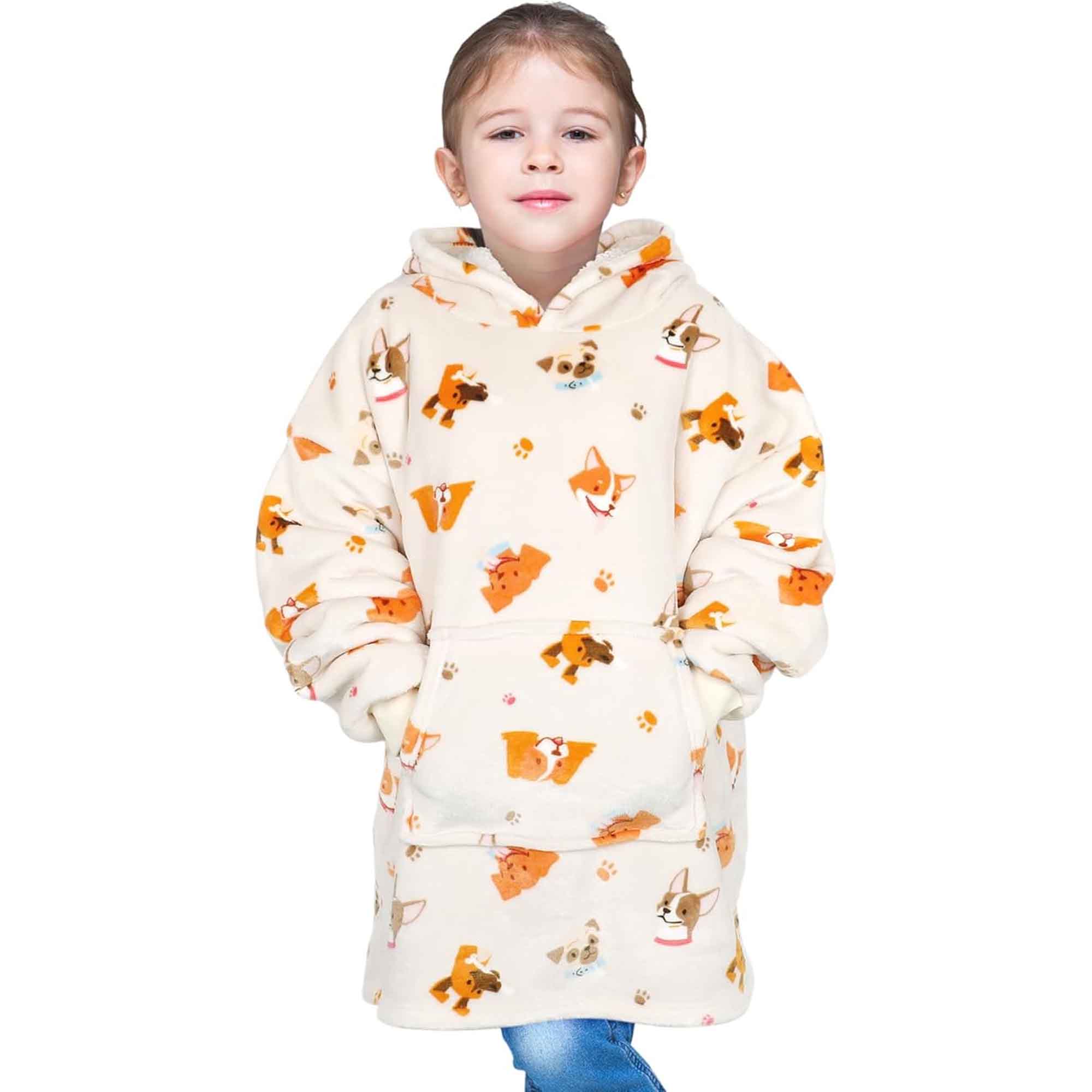 Kids' Oversized Hooded Blanket Sweatshirt Ultra Soft Sherpa Fur Flannel