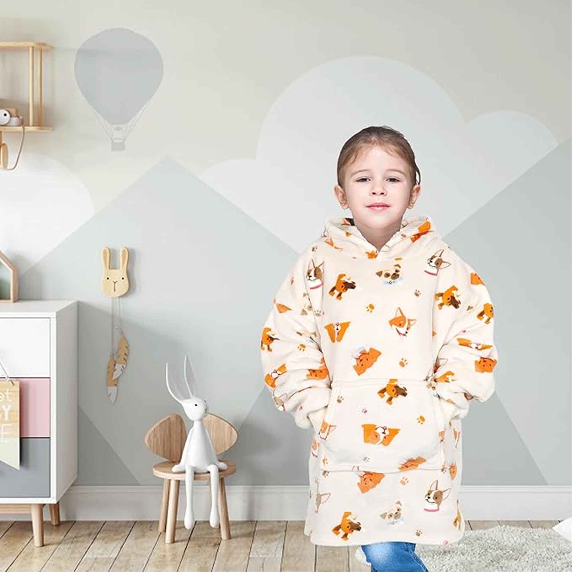 Kids' Oversized Hooded Blanket Sweatshirt Ultra Soft Sherpa Fur Flannel