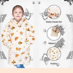 Kids' Oversized Hooded Blanket Sweatshirt Ultra Soft Sherpa Fur Flannel
