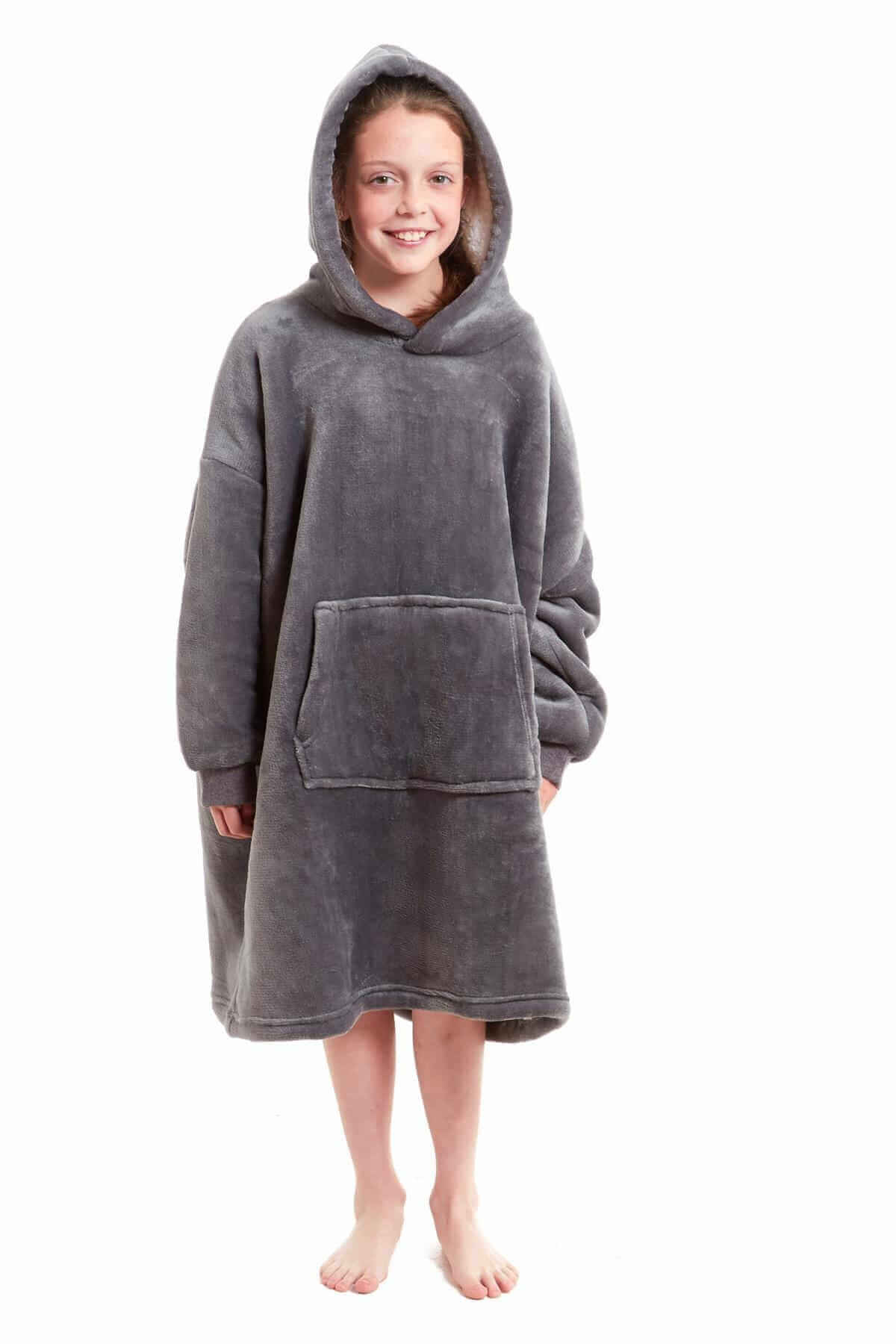 Kids' Oversized Hooded Fleece Blanket With Reversible Sherpa Double Pocket