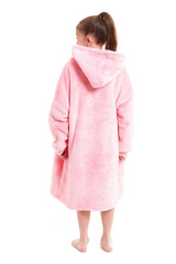 Kids' Oversized Hooded Fleece Blanket With Reversible Sherpa Double Pocket