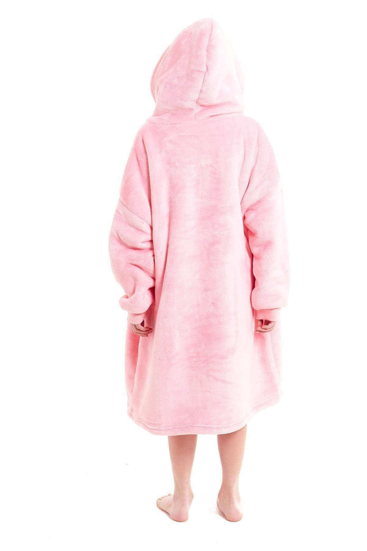 Kids' Oversized Hooded Fleece Blanket With Reversible Sherpa Double Pocket