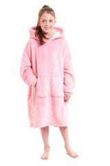 Kids' Oversized Hooded Fleece Blanket With Reversible Sherpa Double Pocket