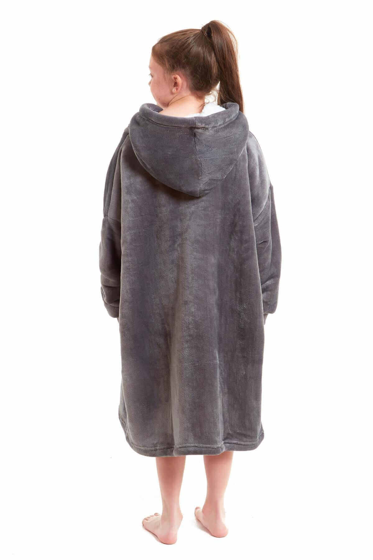 Kids' Oversized Hooded Fleece Blanket With Reversible Sherpa Double Pocket