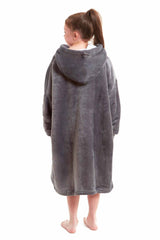 Kids' Oversized Hooded Fleece Blanket With Reversible Sherpa Double Pocket