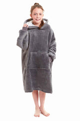Kids' Oversized Hooded Fleece Blanket With Reversible Sherpa Double Pocket