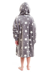 Kids' Oversized Hooded Fleece Blanket With Reversible Sherpa Double Pocket