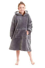 Kids' Oversized Hooded Fleece Blanket With Reversible Sherpa Double Pocket