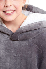 Kids' Oversized Hooded Fleece Blanket With Reversible Sherpa Double Pocket
