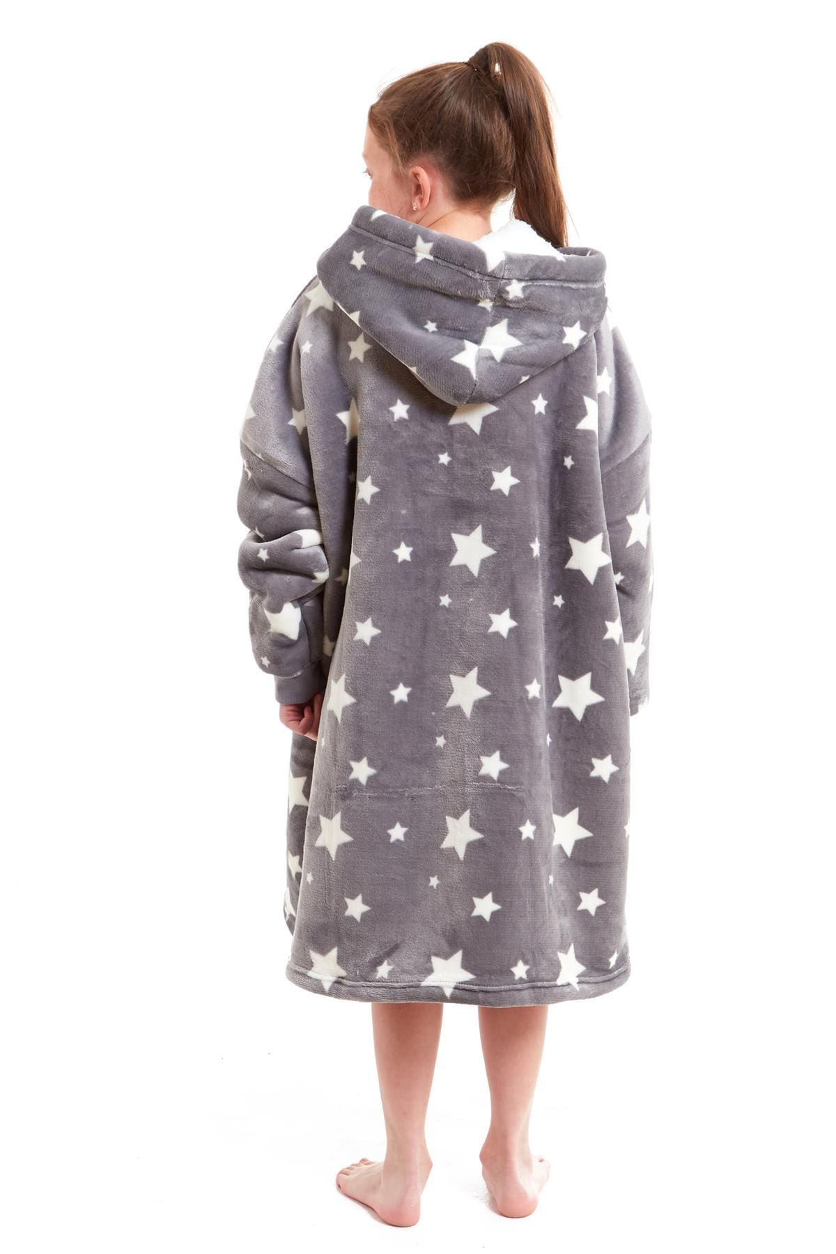 Kids' Oversized Hooded Fleece Blanket With Reversible Sherpa Double Pocket
