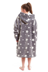 Kids' Oversized Hooded Fleece Blanket With Reversible Sherpa Double Pocket