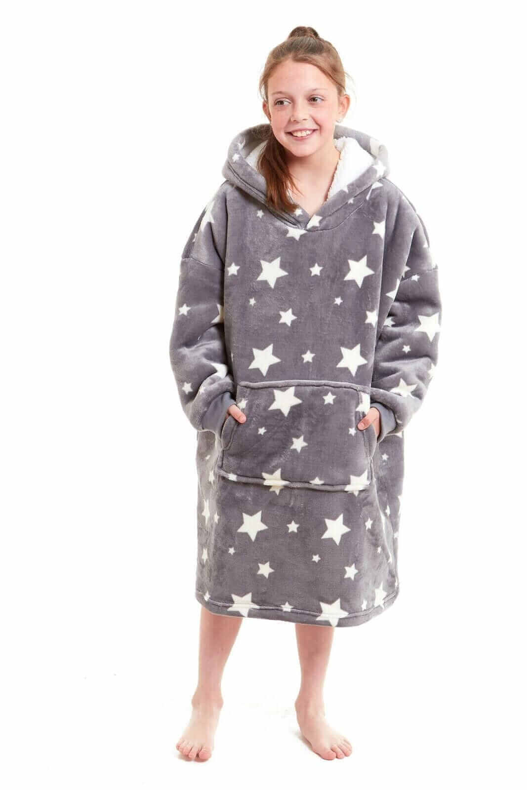 Kids' Oversized Hooded Fleece Blanket With Reversible Sherpa Double Pocket
