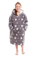 Kids' Oversized Hooded Fleece Blanket With Reversible Sherpa Double Pocket