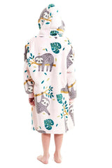 Kids' Oversized Hooded Fleece Blanket With Reversible Sherpa Double Pocket