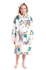 Kids' Oversized Hooded Fleece Blanket With Reversible Sherpa Double Pocket