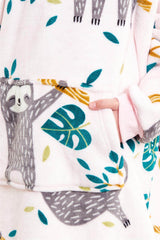 Kids' Oversized Hooded Fleece Blanket With Reversible Sherpa Double Pocket