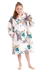 Kids' Oversized Hooded Fleece Blanket With Reversible Sherpa Double Pocket