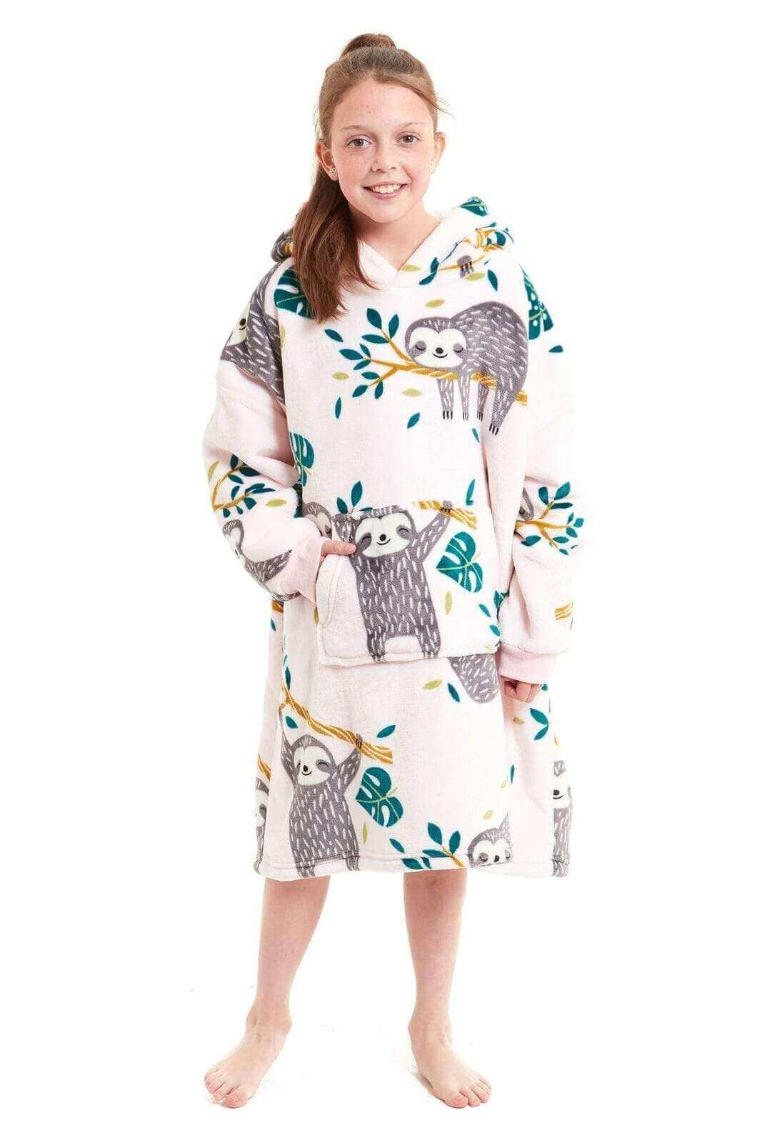 Kids' Oversized Hooded Fleece Blanket With Reversible Sherpa Double Pocket